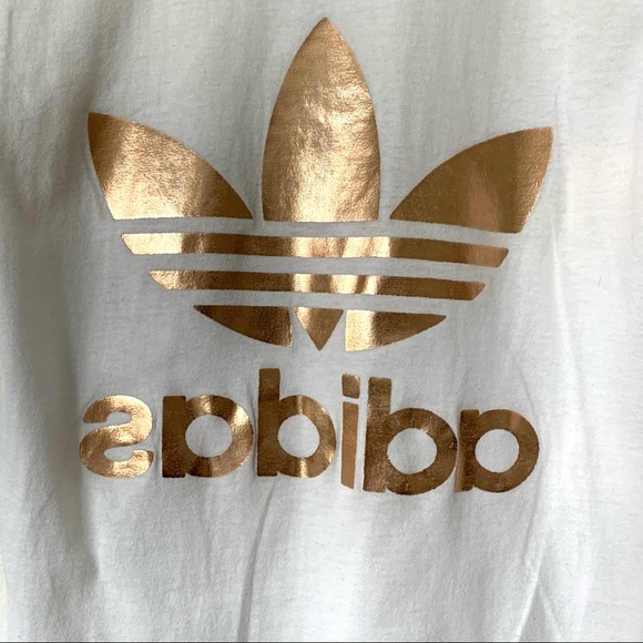 SUMMER CLEARANCE - adidas Rose Gold Trefoil, Reverse Logo on Back, White sz XS - Picture 2 of 9
